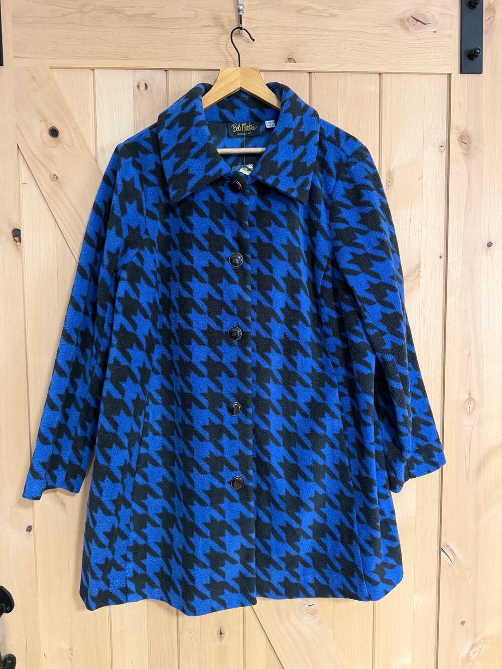 Bob Mackie | NWT Wearable Art Blue Black Houndstooth Fleece Jacket | Size 1X